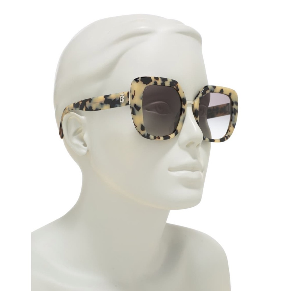 Burberry 53mm Oversize Square Tortoise Sunglasses - BEIGE TORTOISE GREY GRADIENT - Picture 3 of 3